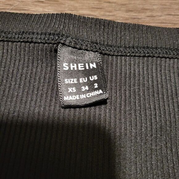 Shein Baby Doll Ribbed Crew Neck Cropped Black Tee Shirt Women's Size XS - Picture 2 of 5